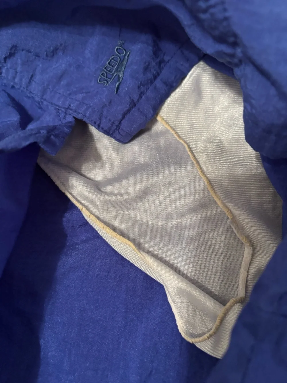 Vintage Speedo Blue Elastic Waist Swim Shorts with Drawstring L